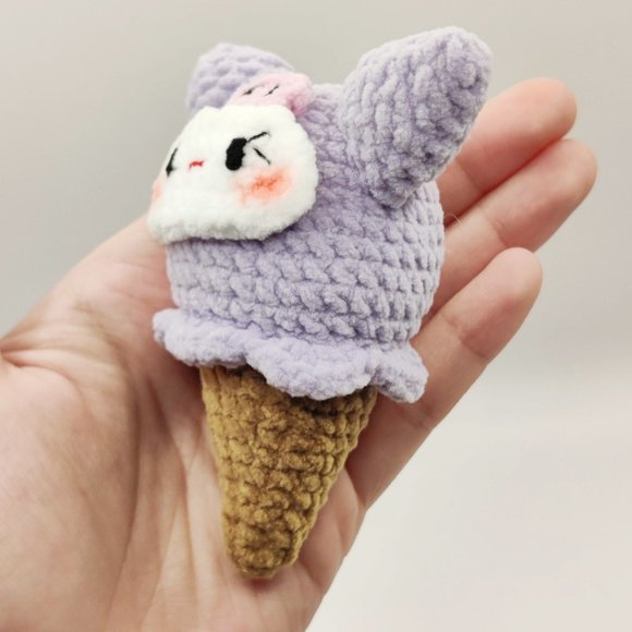 Handmade Amigurumi Crochet Sanrio Kuromi Ice Cream Cone - Picture 3 of 9